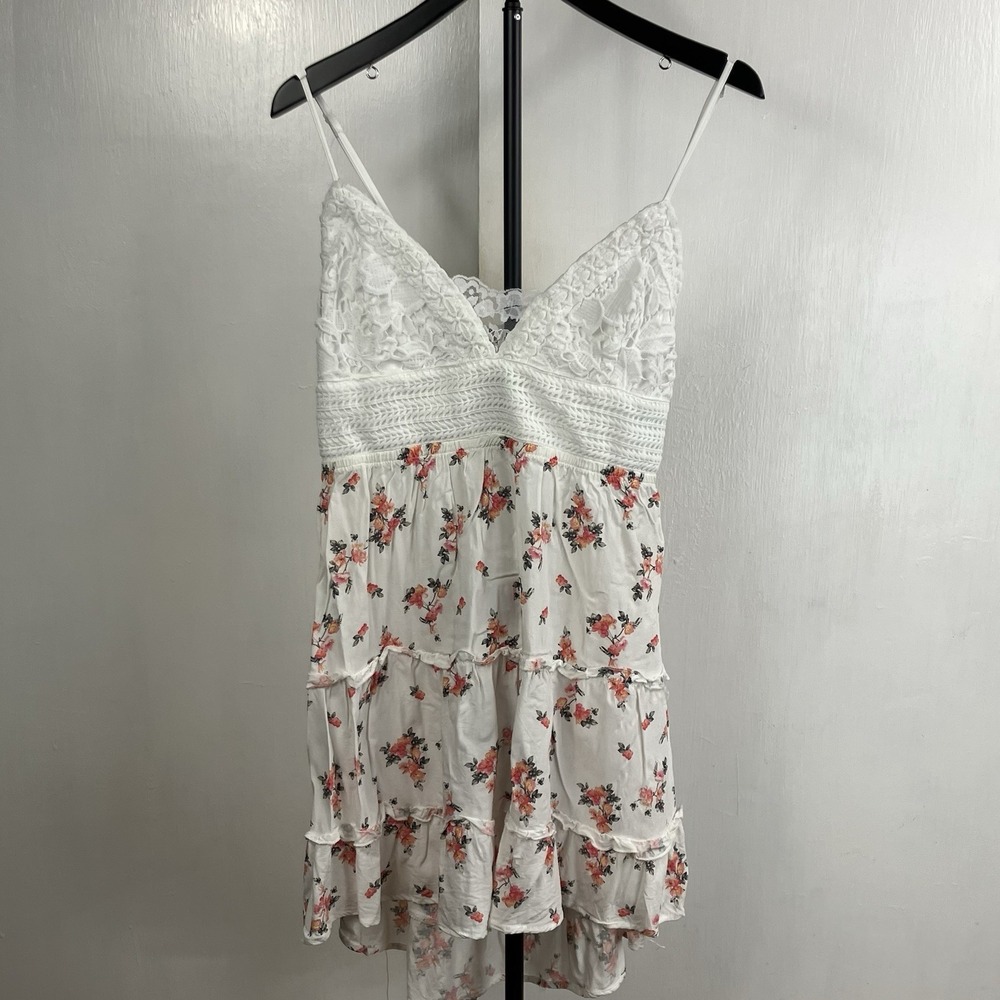 Birch and Stone XL Floral Lace Sundress Cutout Back Cottage Fairy Tie Back Boho